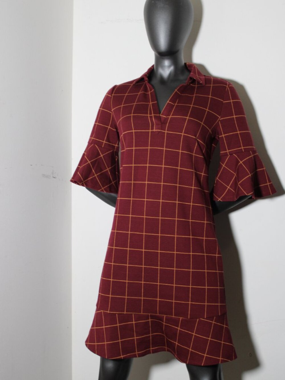 Tyler Boe Johnny Knit Dress in the Cabernet Golden Windowpane colorway